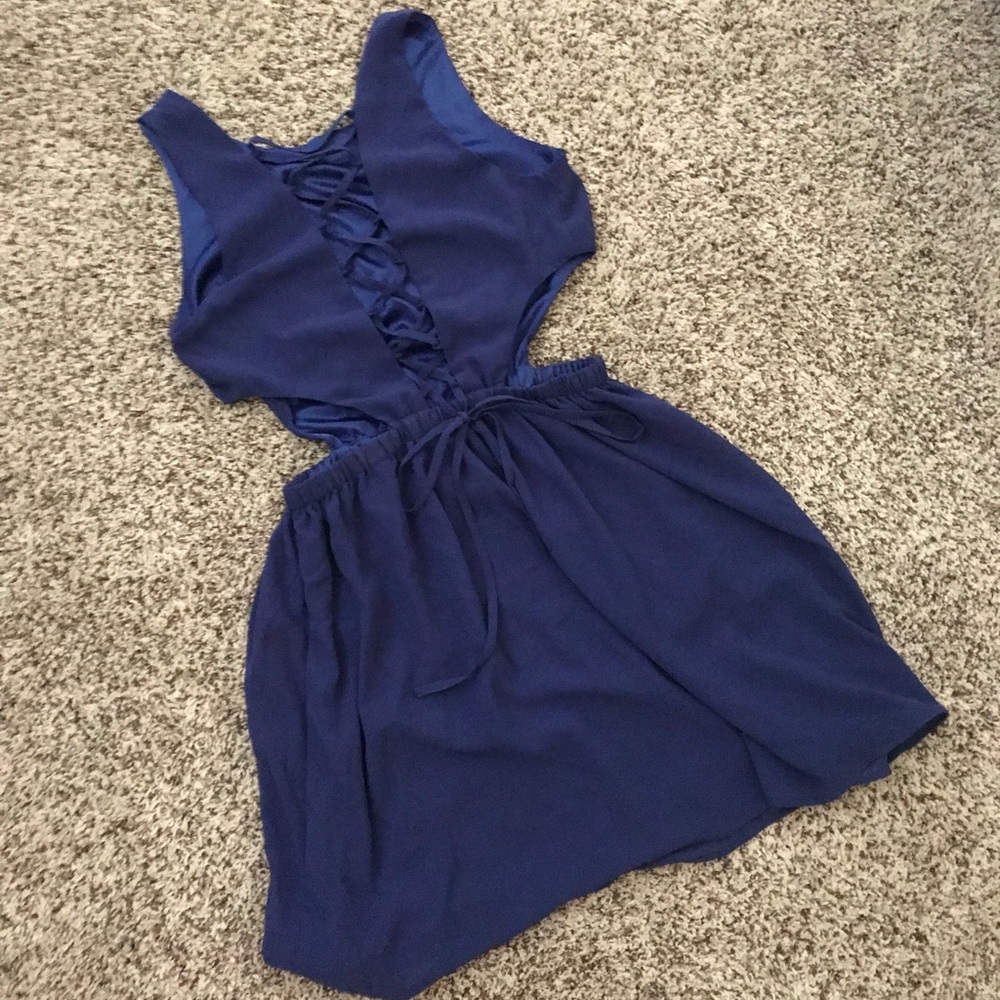 Royal blue open cross back dress